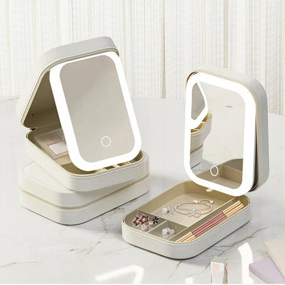 Portable LED Makeup Mirror with Storage | Travel Cosmetic Case with Lighted Mirror
