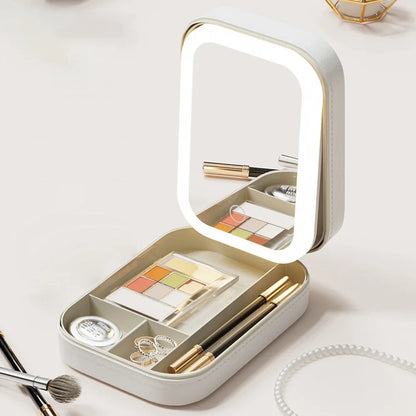 Portable LED Makeup Mirror with Storage | Travel Cosmetic Case with Lighted Mirror